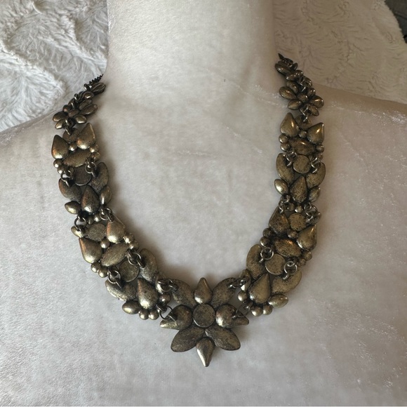 Gemstone Statement Necklace Reversible Gold Metal Chocker - Picture 9 of 13